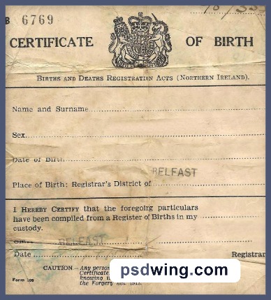 Northern Ireland Registrar of Births and Deaths Birth Certification